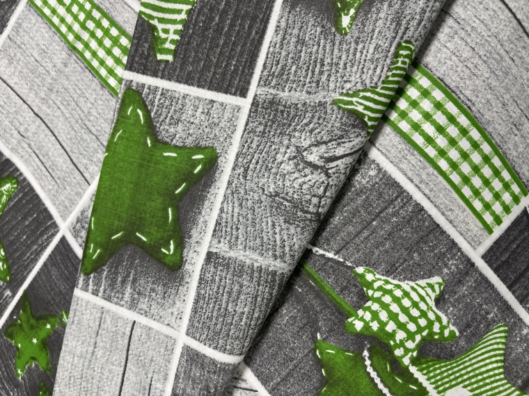 Ткань хлопчатобумажная новогодняя принт "Звезды зеленые"