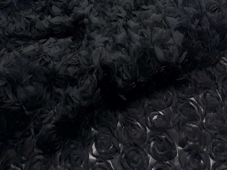 Сетка с объемными 3Д розами черный