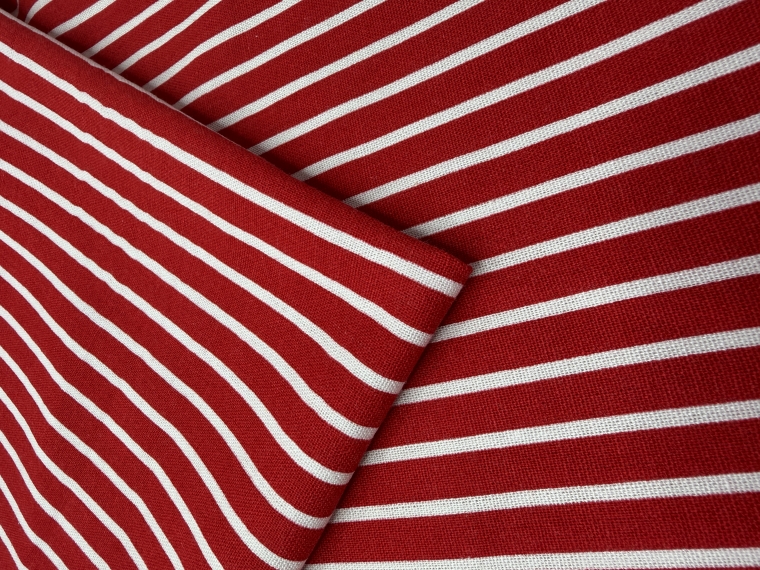 Лён дизайн полоска красный/белый