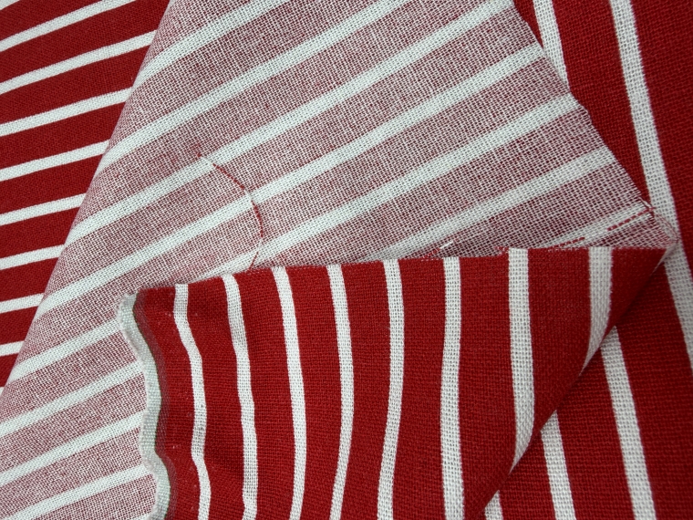 Лён дизайн полоска красный/белый