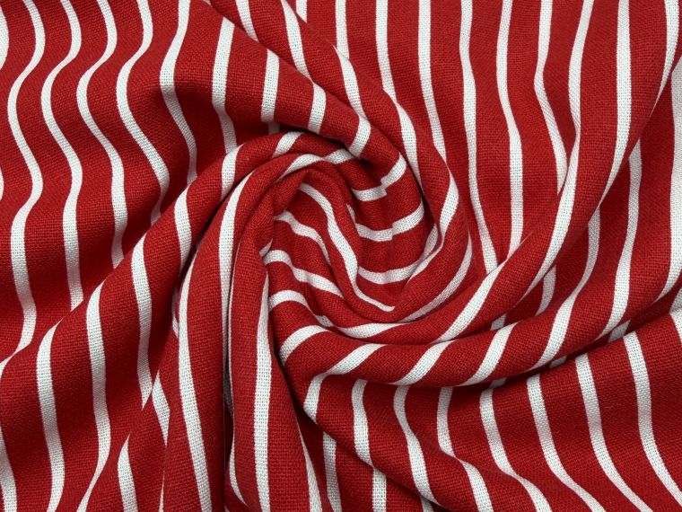 Лён дизайн полоска красный/белый