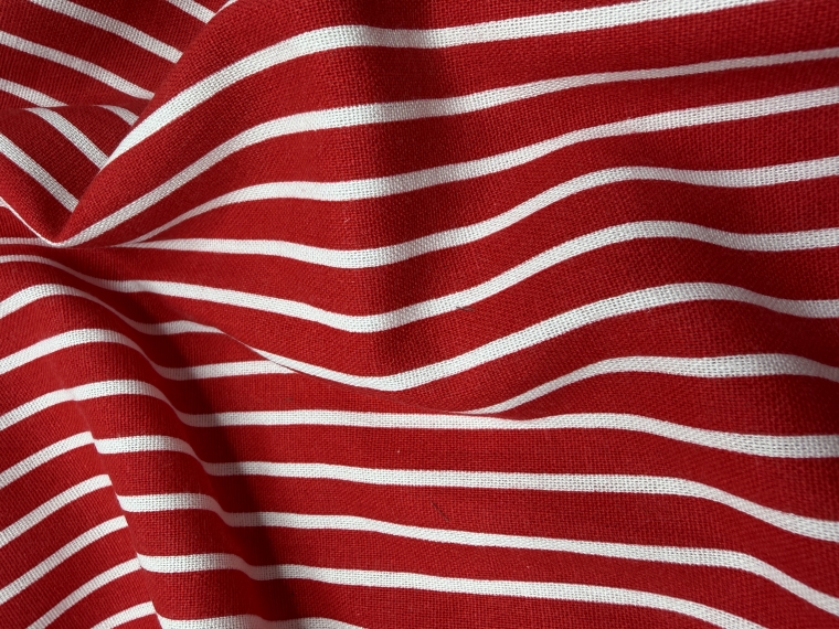 Лён дизайн полоска красный/белый