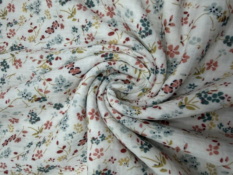 Муслин дизайн цветочки на белом