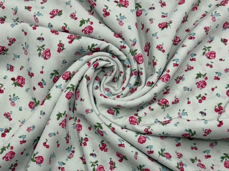 Ткань Софт дизайн розочки на мятном