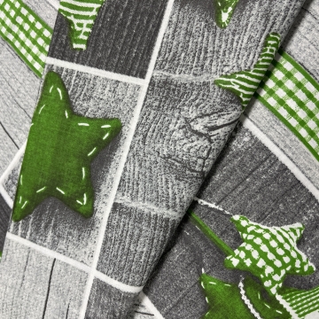 Ткань хлопчатобумажная новогодняя принт "Звезды зеленые"