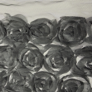 Сетка с объемными 3Д розами черный