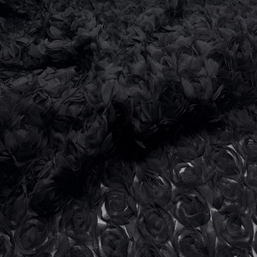 Сетка с объемными 3Д розами черный