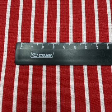 Лён дизайн полоска красный/белый