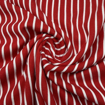 Лён дизайн полоска красный/белый
