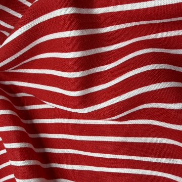 Лён дизайн полоска красный/белый